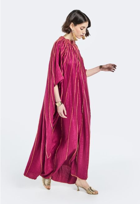 Elastic Neck Dress With Stitched Details