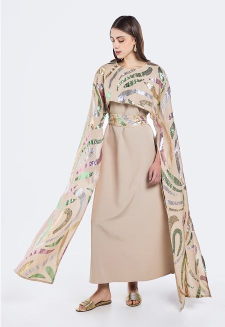 Sequins Kaftan With Cape Set (2PCS)