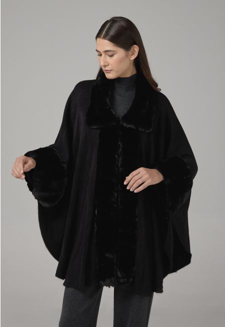 Faux Fur Collar Poncho