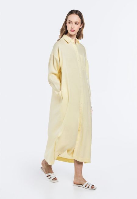 Drop Shoulder Linen Shirt Dress