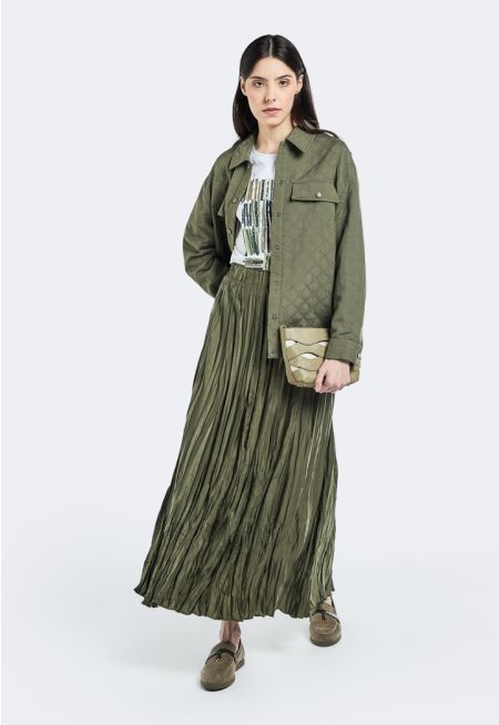Crinkled Pleated Maxi Skirt