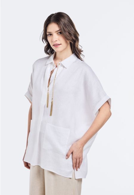 Continuous Short Sleeves Linen Tunic