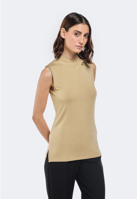 Asymmetrical High Neck Basic Top