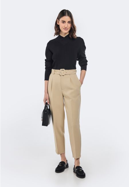 Peg Leg Belted Trousers