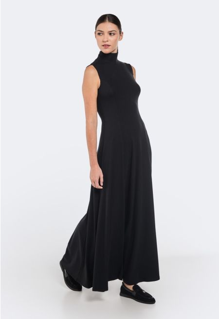 Solid Sleeveless Flared Dress