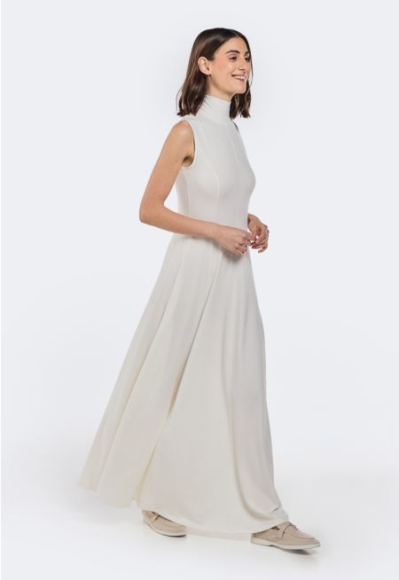 Solid Sleeveless Flared Dress