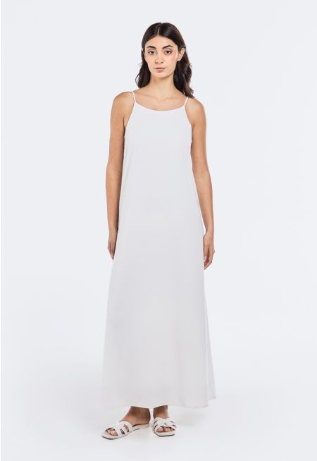 A-Line Cut Spaghetti Sleeves Dress