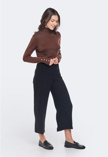 High Waist Wide Leg Solid Trouser