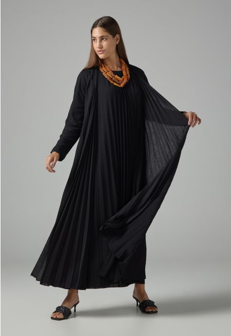 Long Sleeve Pleated Basic Abaya