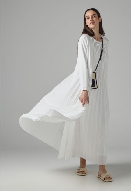 Long Sleeve Pleated Basic Abaya