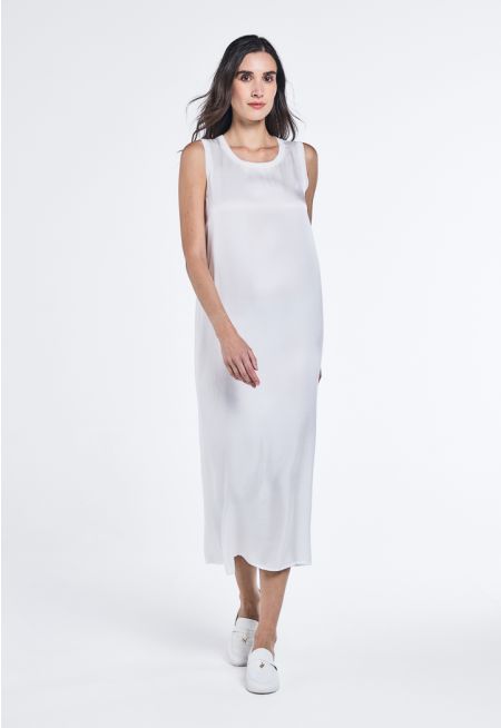 Solid A-line Maxi Sleeveless Dress