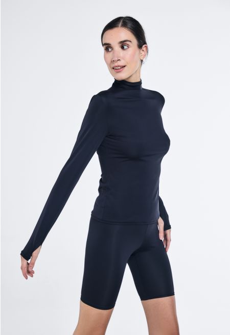 High Neck Long Sleeve Basic Top