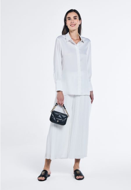 Solid Pleated Wide leg Trouser
