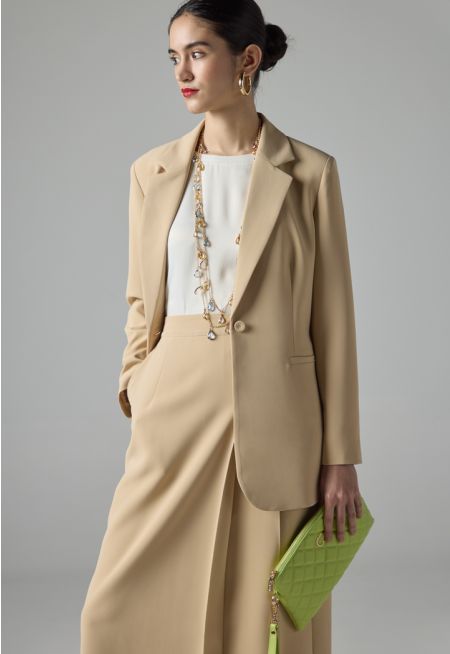 Solid Notched Collar Belted Blazer