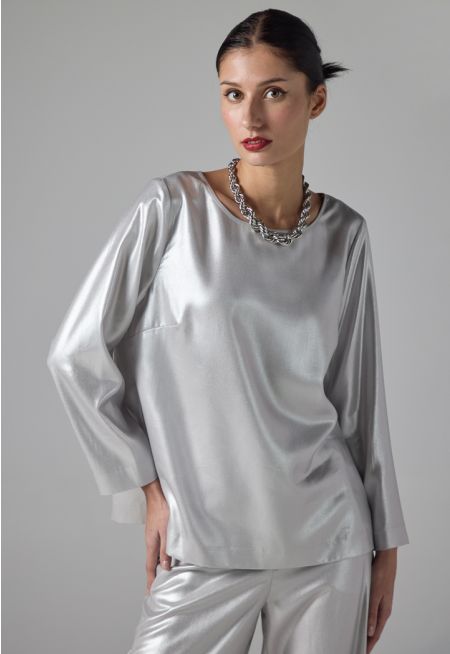 Long Sleeve Metallic Foil Blouse