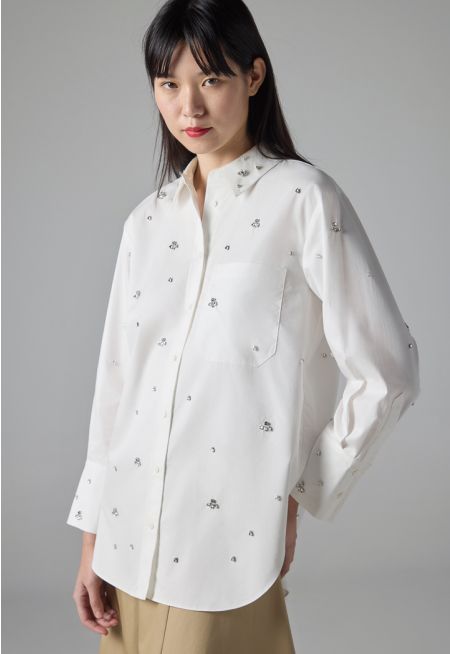 Solid Embellished Rhinestones Shirt