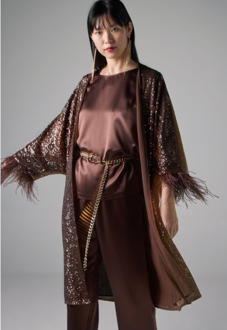 Long Sleeve Sequin Kimono