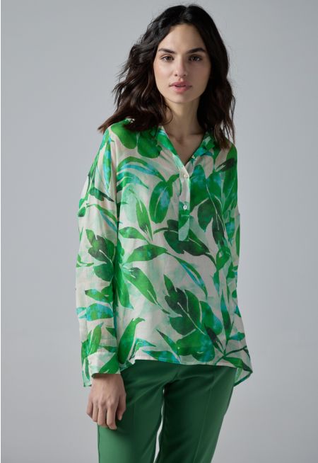 Drop Shoulder Floral Print Shirt