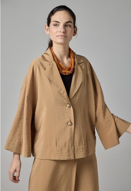 Solid Drop Shoulder Crinkled Jacket