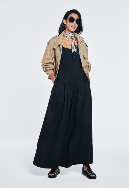 Solid Pleated Culottes Trousers