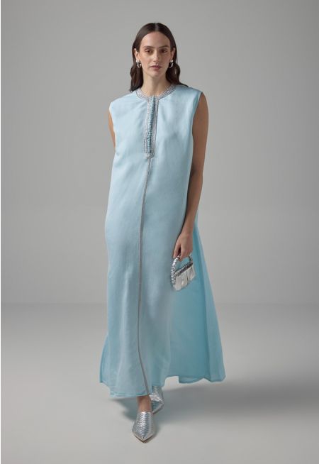 Sleeveless Flared Lurex Kaftan Dress - Ramadan Style