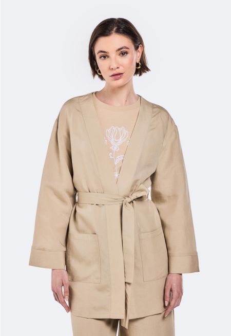 Solid Belted Kimono
