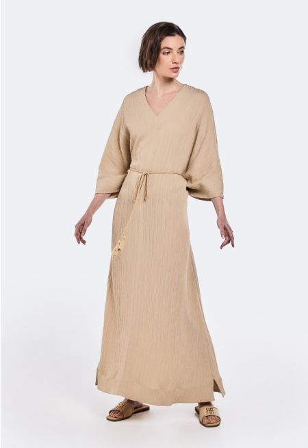 Textured Belted Maxi Dress