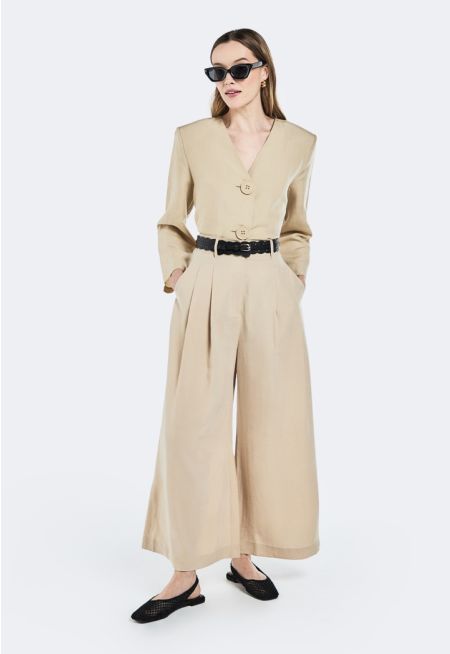 Pleated Waist Palazzo Trousers