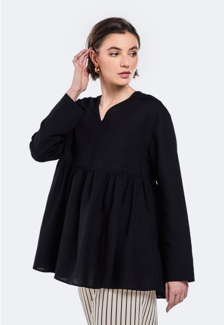 V- Neck Ruffled hem Blouse