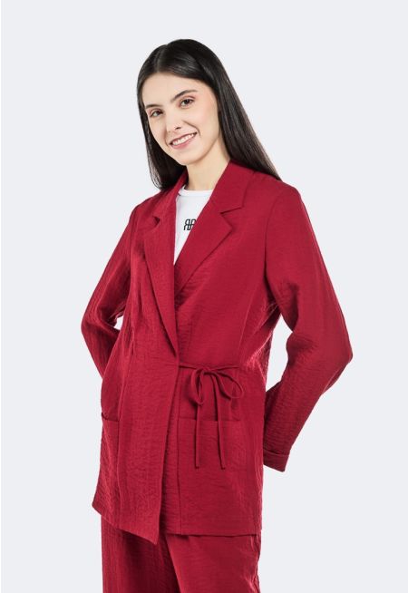 Crinkled Wrap Notched Collar Jacket
