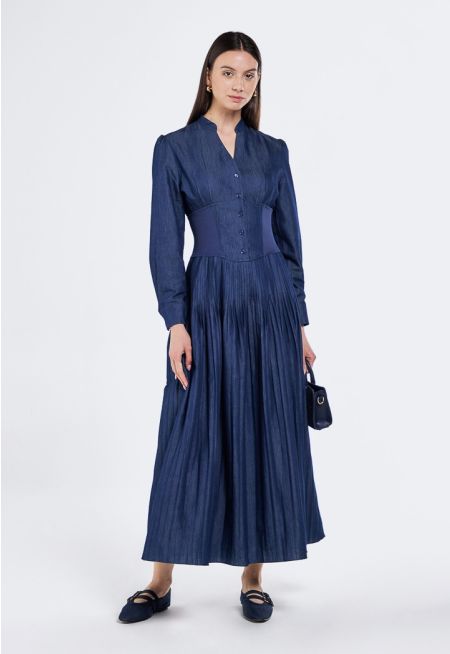 Wide Gathered Waist Tencel Dress