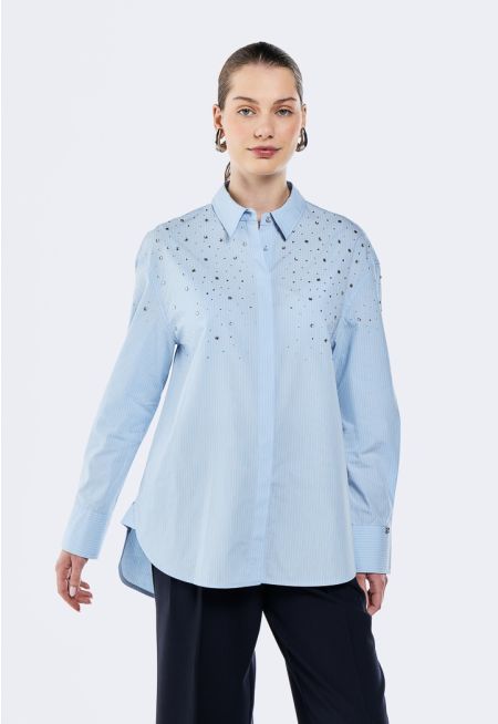 Striped Crystal Embellished Shirt