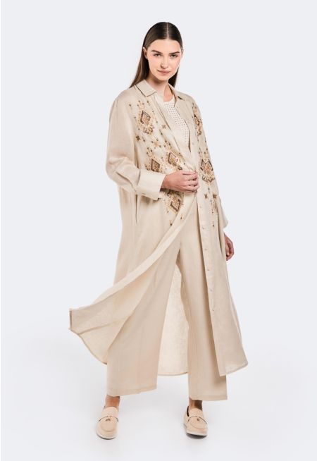 Sequin Embellished Embroidered Shirt Dress
