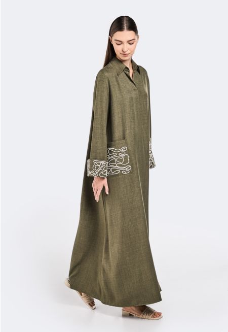 Solid Embroidered Maxi Dress- Ramadan Style
