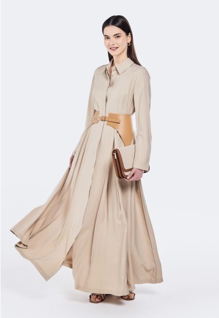 Inverted Pleat Belted Dress