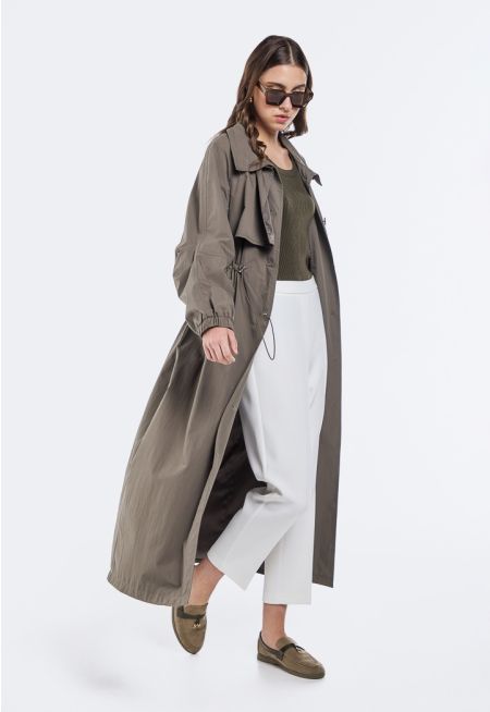 Drawstring Waist Trench Coat