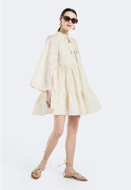 Jacquard Frayed Midi Dress