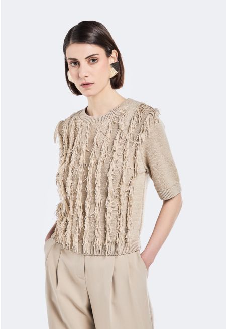 Fringe Embellished Knitted Top