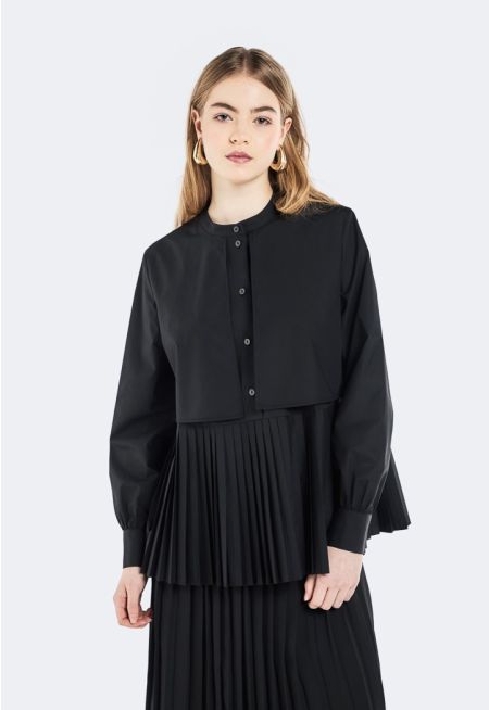Solid Pleated Hem Shirt