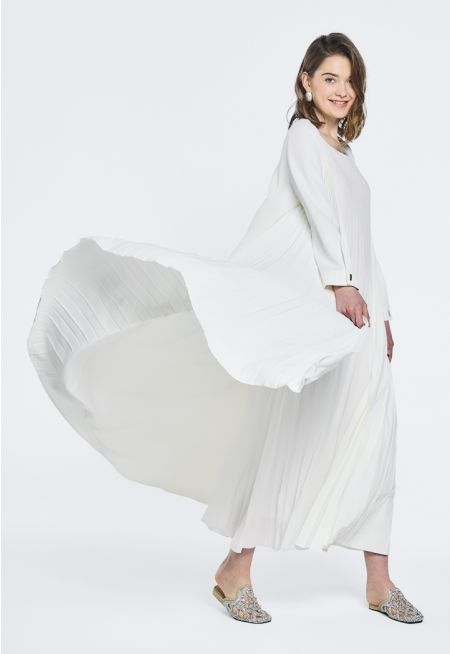 Solid Front Pleated Abaya- Ramadan Style