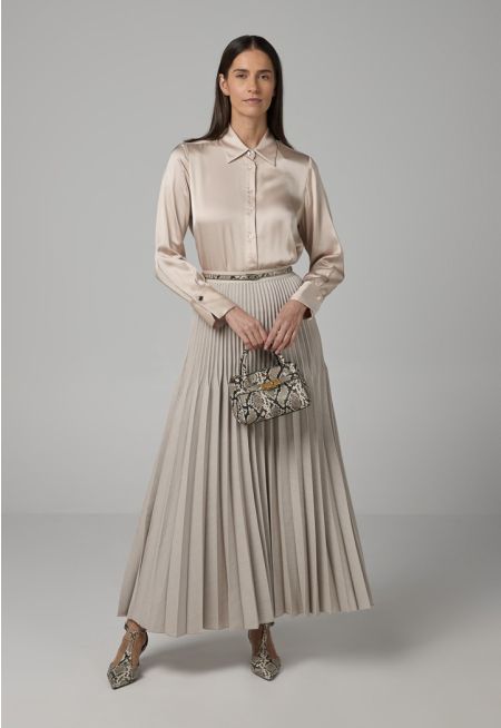 Solid Pleated Elastic Waistband Skirt