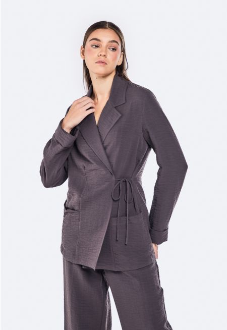 Crinkled Wrap Notched Collar Jacket