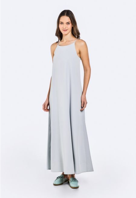 A-Line Cut Spaghetti Sleeves Dress