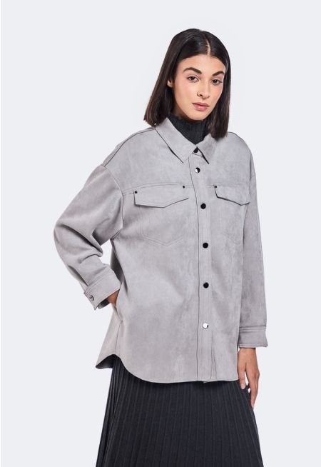 Solid Velvet Shirt Jacket