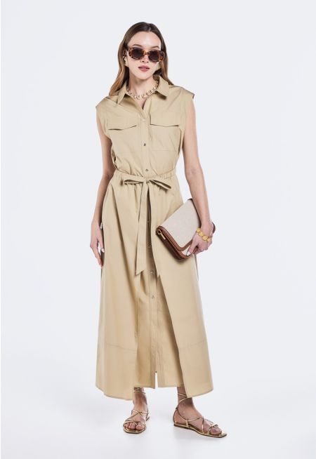 Elastic Waist Dress With Overlay