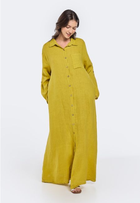 Solid Maxi Linen Shirt Dress