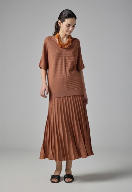 Pleated Lurex Maxi Skirt