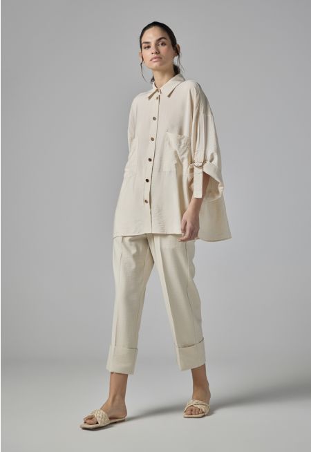 Folded Hem Solid Trouser