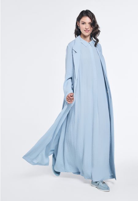 Notched Collar Crinkled Abaya