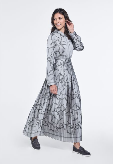 Chain Print Pleated Dress
